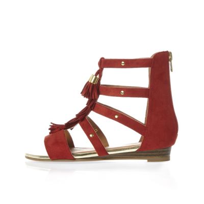 Girls red tassel gladiator sandals